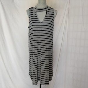 Dotted Striped Ribbed Knit Stretch Halter Sleeveless Swing midi dress 2X